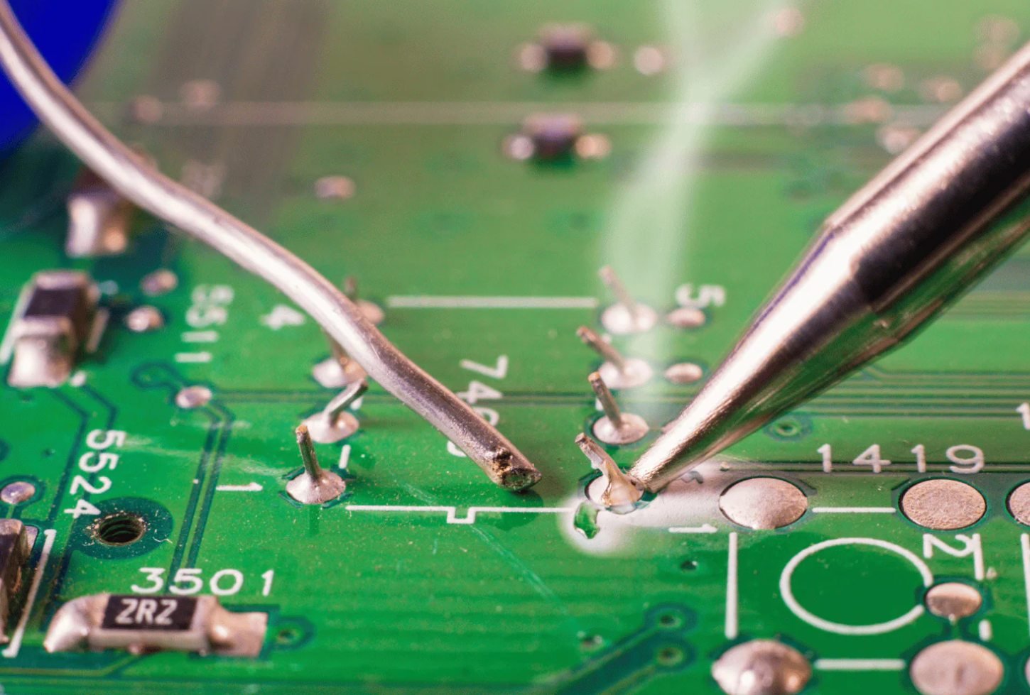 Round wire goes into circuit board elements and small springs