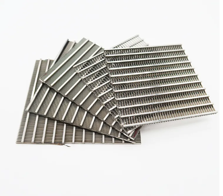 A pile of overlapping assorted wedge wire screen panels
